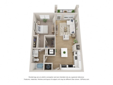Floor plan for 1 bed, 1 bath, 790 sqft